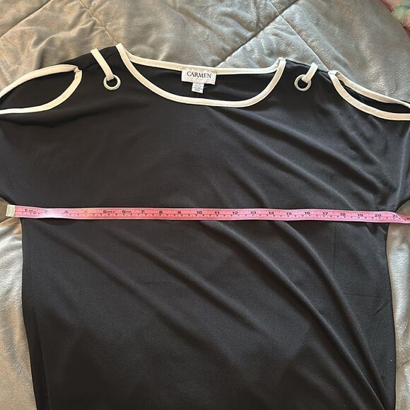 Carmen Marc Valvo Black White Peep Shoulder Top Shirt Blouse Small S NWT - Picture 6 of 6